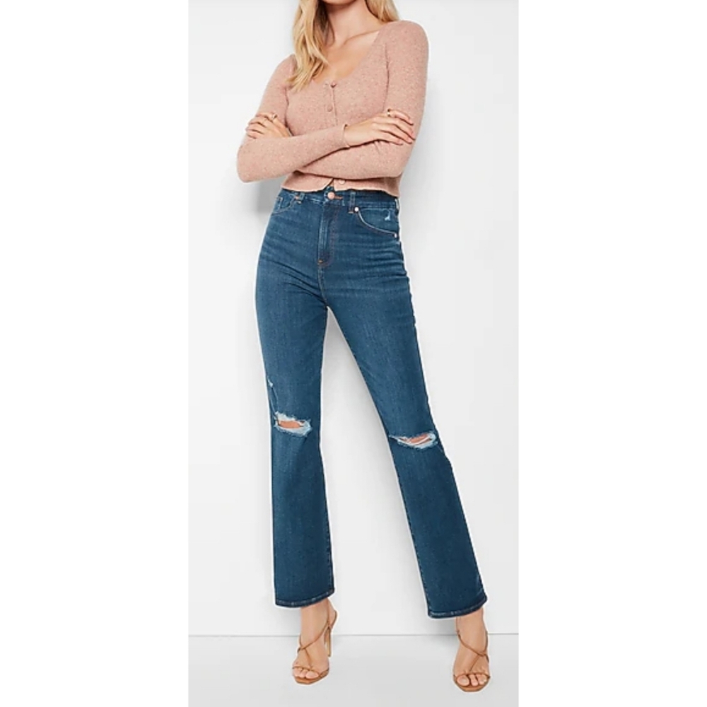 Express Super High Rise Modern Straight Jeans Medium Wash Size S